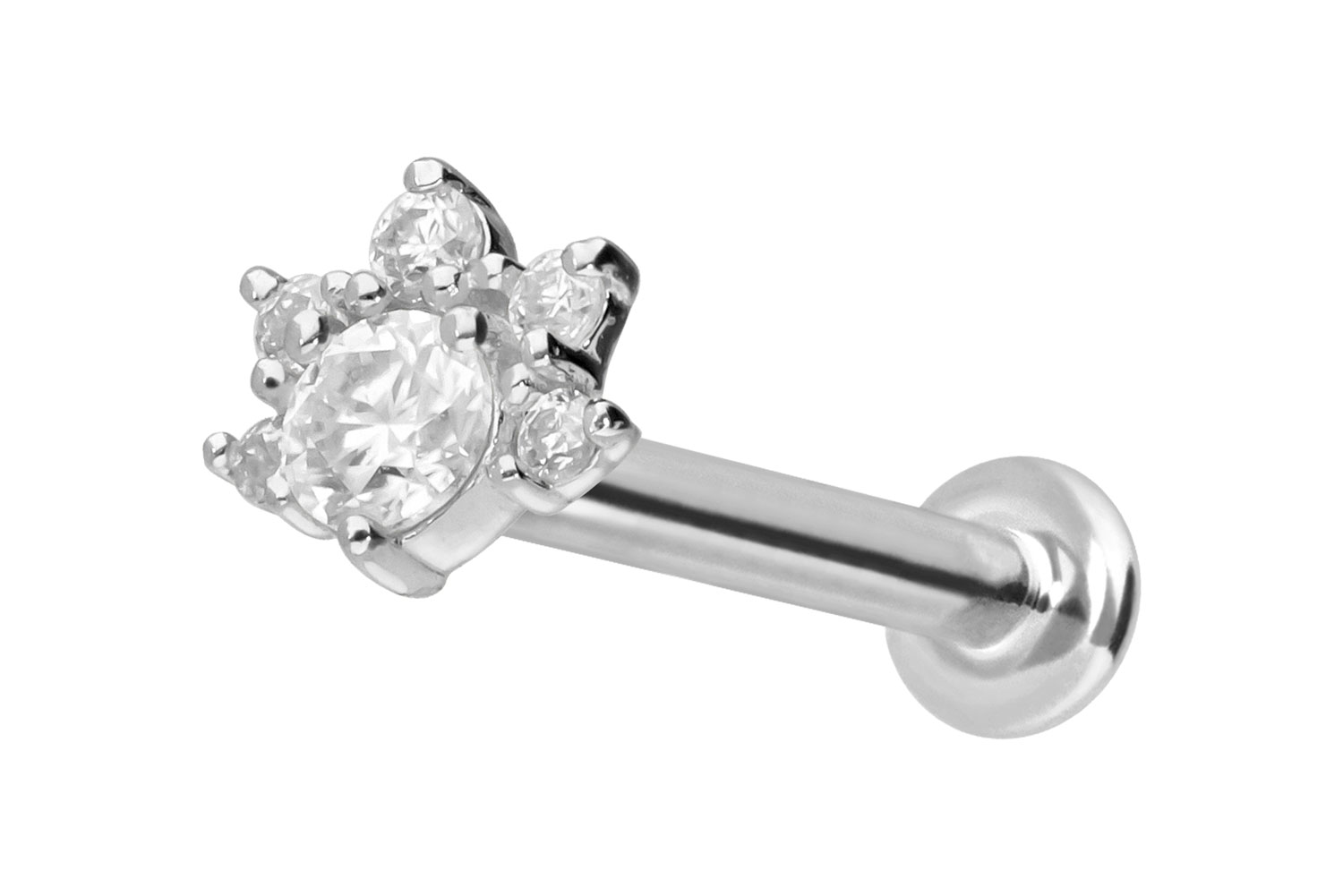 14 Karat Gold Labret Piercing mit Innengewinde MOISSANIT-BLUME